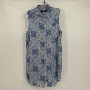 Lauren‎ Ralph Lauren Womens Shirt Dress Size L Blue Toile Coastal Old Money